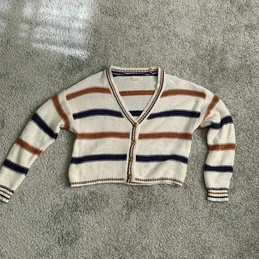 L.A. Hearts V-neck blue cream brown striped cardigan size XS